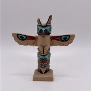 Vintage Tlingit Thunderbird Totem Bear Pole Figure Wood Decor Art Collectible
